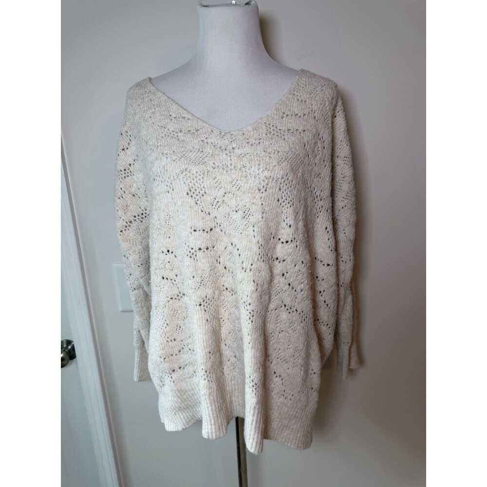 Free People Intimately Cream Pointelle Knit Oversized Boho Sweater M/L